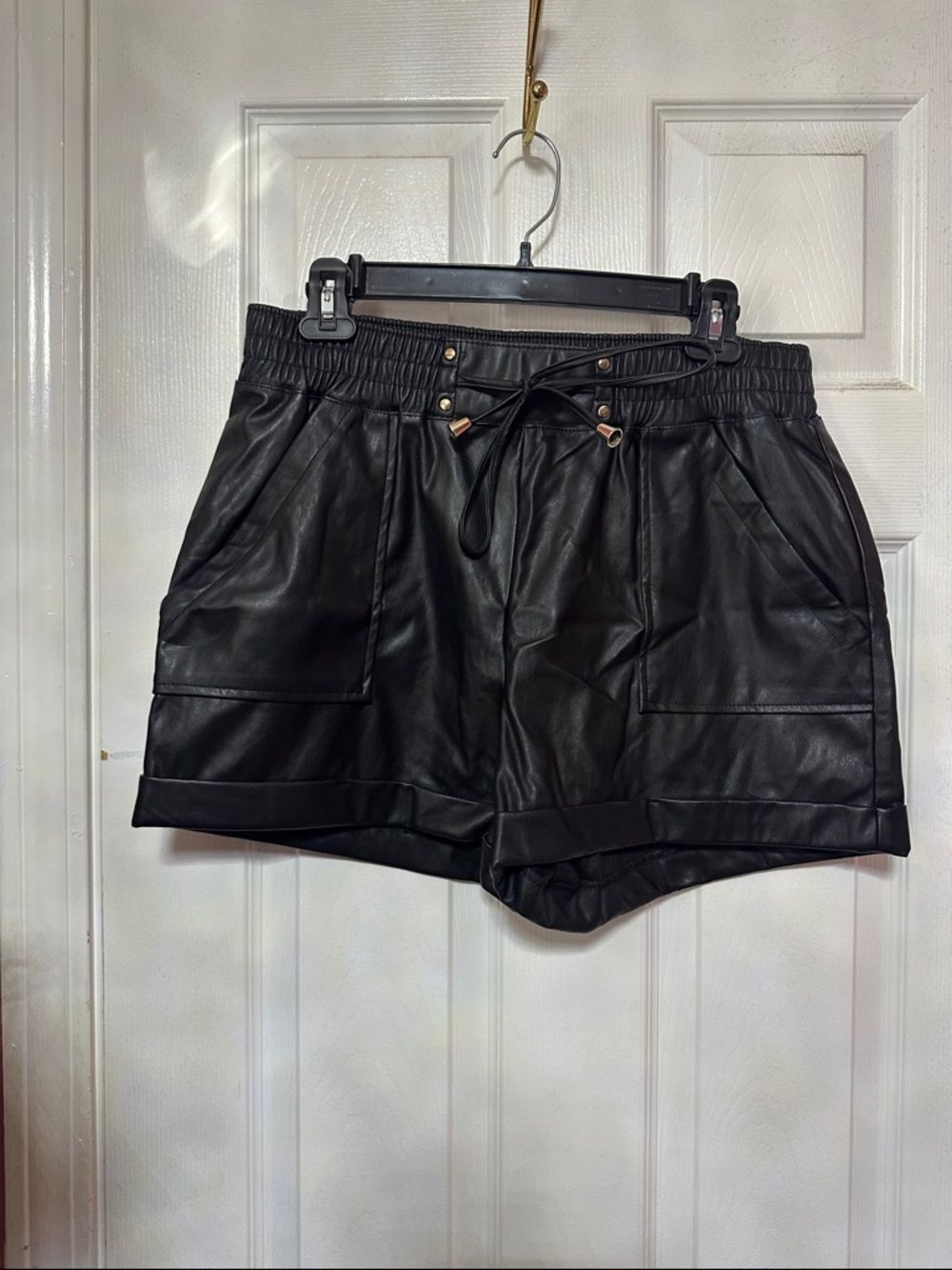 Black Faux Leather Drawstring Women’s Shorts